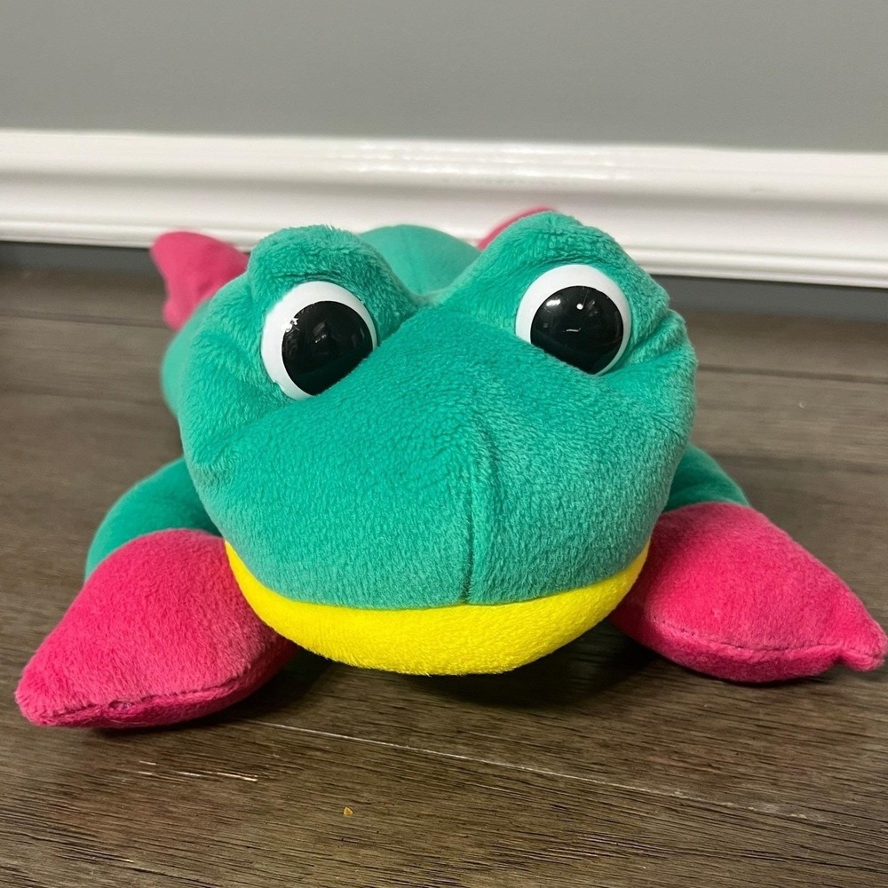 Vintage New Orleans Plush Green‎ Frog Stuffed Animal Toy Pink Feet Kids